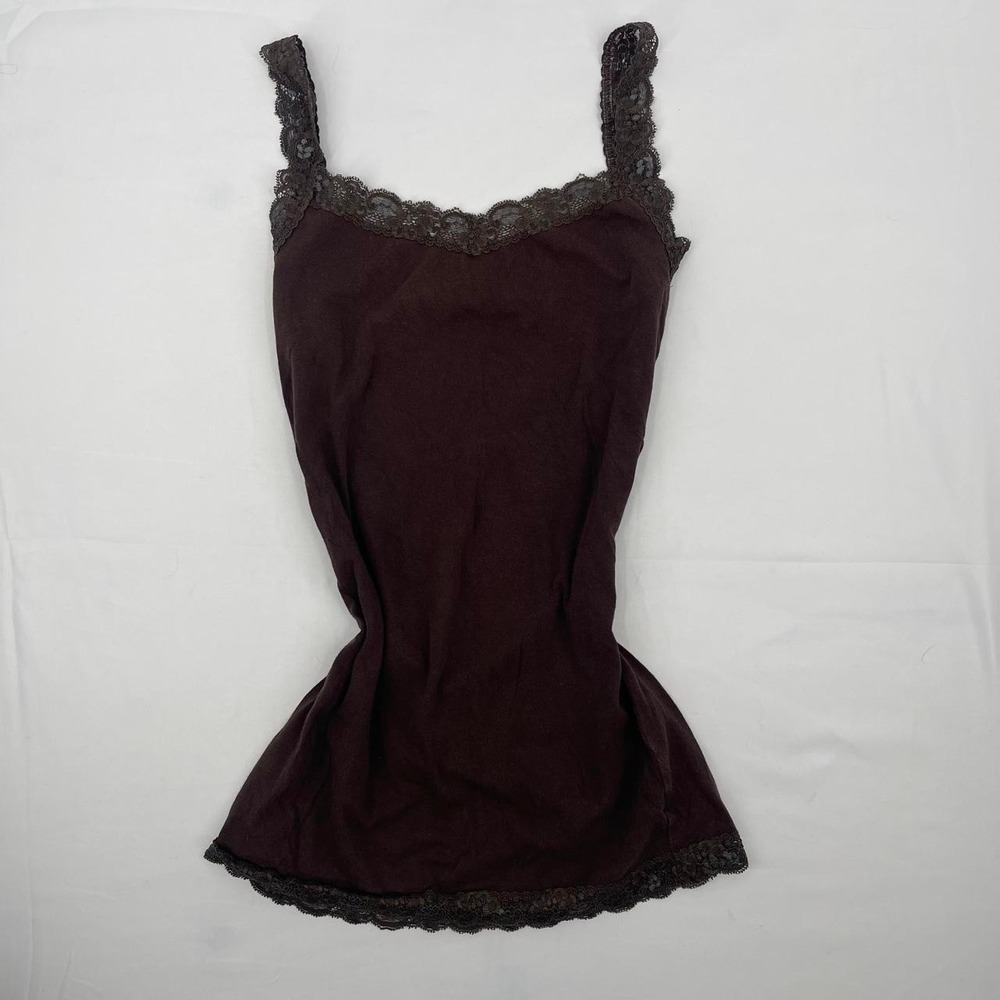 Vintage Y2K Women's Lace Cami Tank Top L Brown Floral Layering Bella Elena 2010s